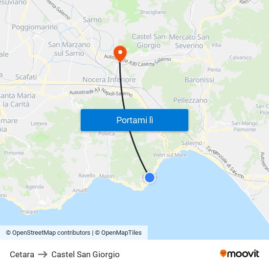 Cetara to Castel San Giorgio map