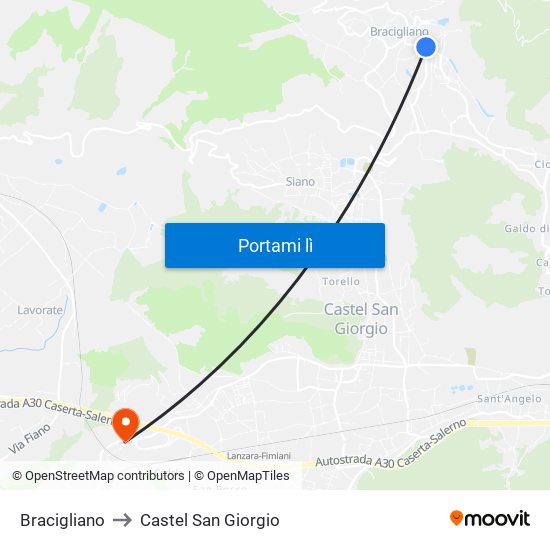 Bracigliano to Castel San Giorgio map