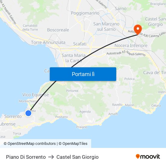 Piano Di Sorrento to Castel San Giorgio map