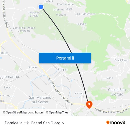 Domicella to Castel San Giorgio map