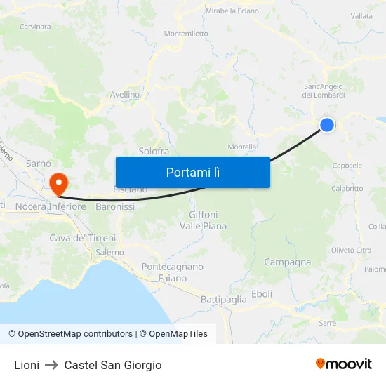 Lioni to Castel San Giorgio map