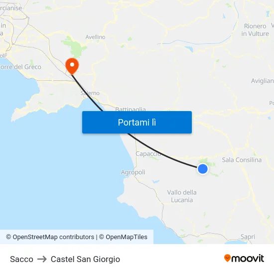 Sacco to Castel San Giorgio map