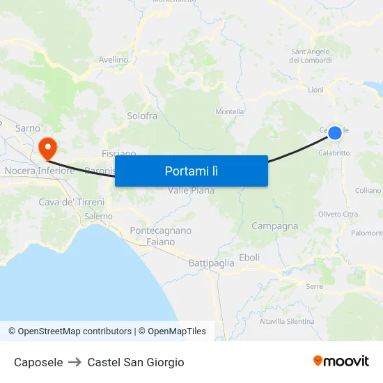 Caposele to Castel San Giorgio map