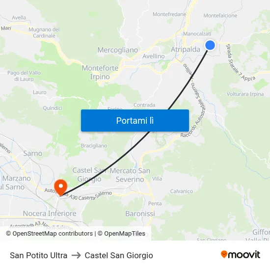 San Potito Ultra to Castel San Giorgio map