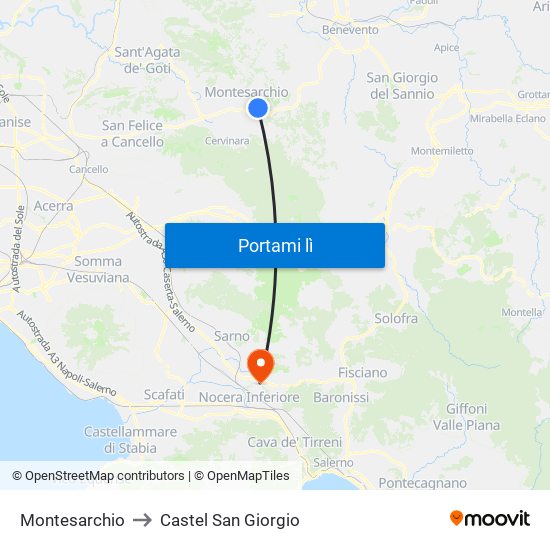 Montesarchio to Castel San Giorgio map