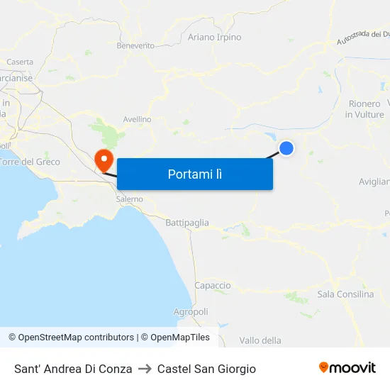 Sant' Andrea Di Conza to Castel San Giorgio map