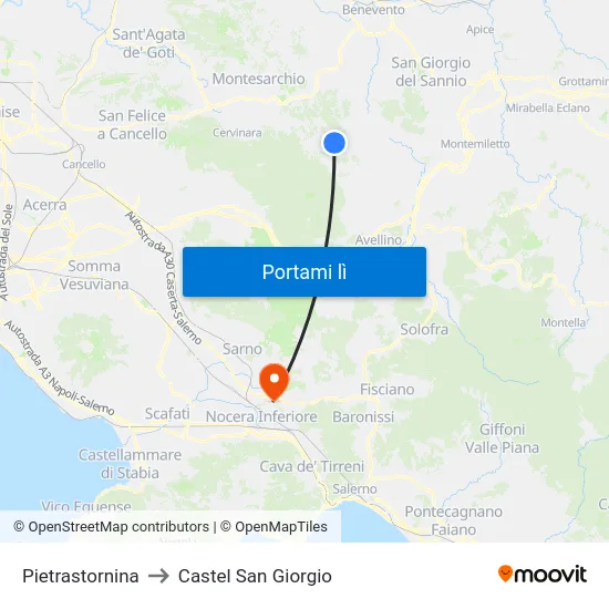 Pietrastornina to Castel San Giorgio map