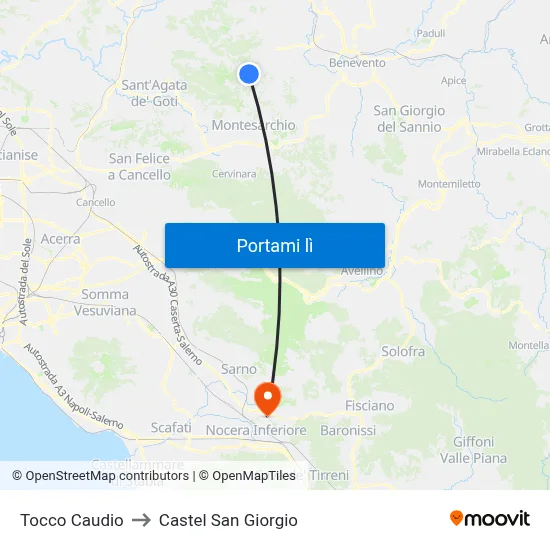 Tocco Caudio to Castel San Giorgio map