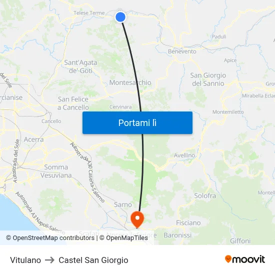 Vitulano to Castel San Giorgio map