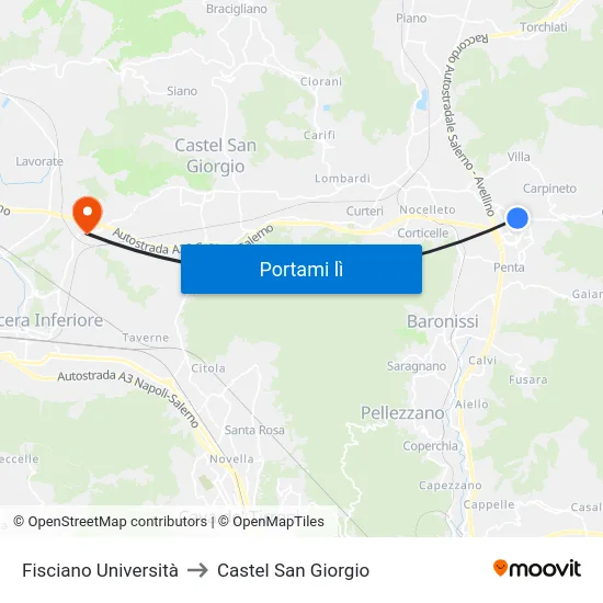 Fisciano Università to Castel San Giorgio map