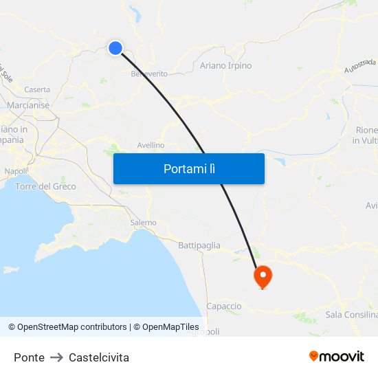 Ponte to Castelcivita map