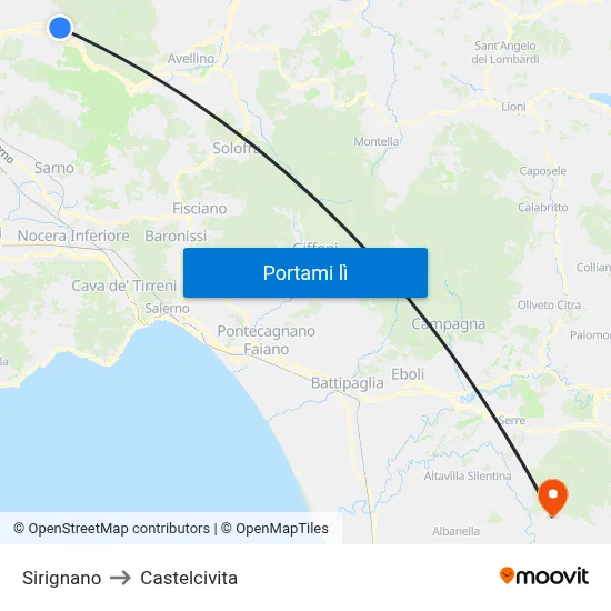 Sirignano to Castelcivita map