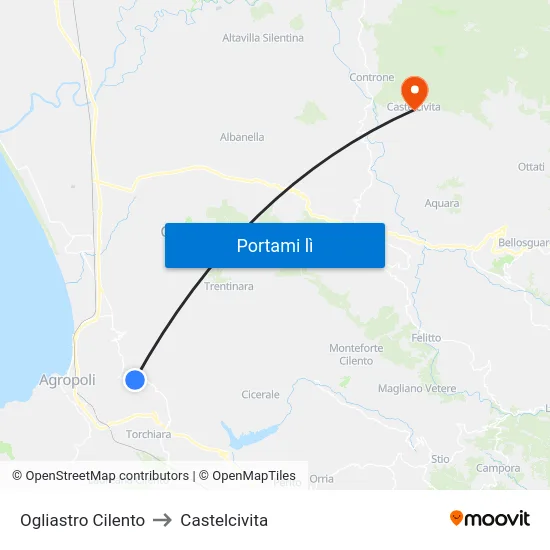 Ogliastro Cilento to Castelcivita map