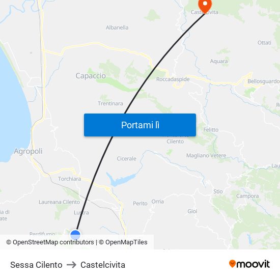 Sessa Cilento to Castelcivita map