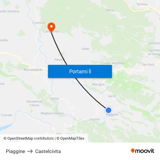 Piaggine to Castelcivita map