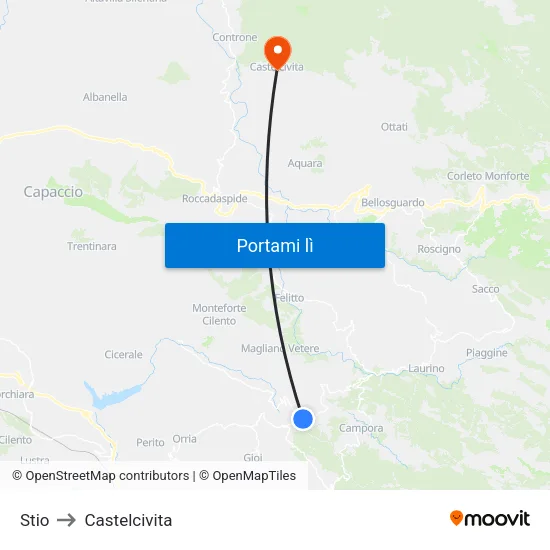 Stio to Castelcivita map