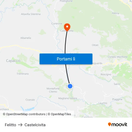 Felitto to Castelcivita map