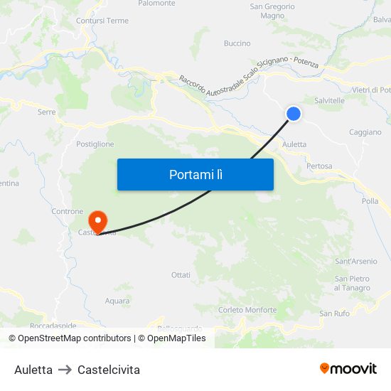 Auletta to Castelcivita map