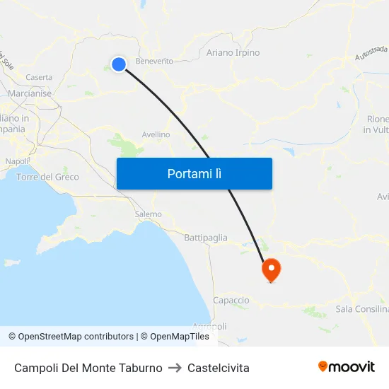 Campoli Del Monte Taburno to Castelcivita map