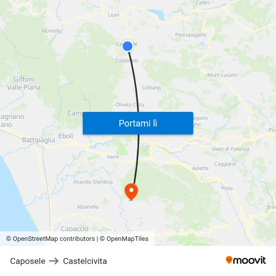 Caposele to Castelcivita map