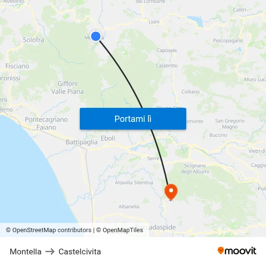 Montella to Castelcivita map