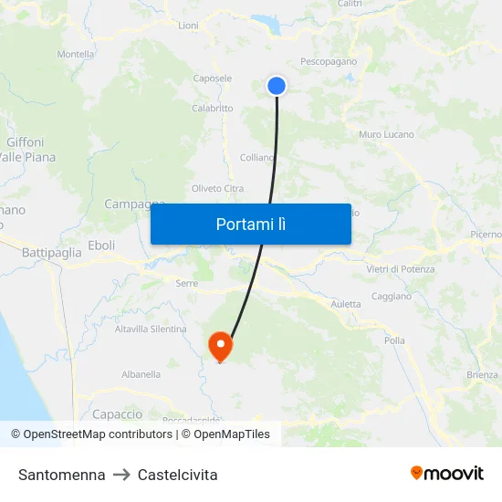 Santomenna to Castelcivita map
