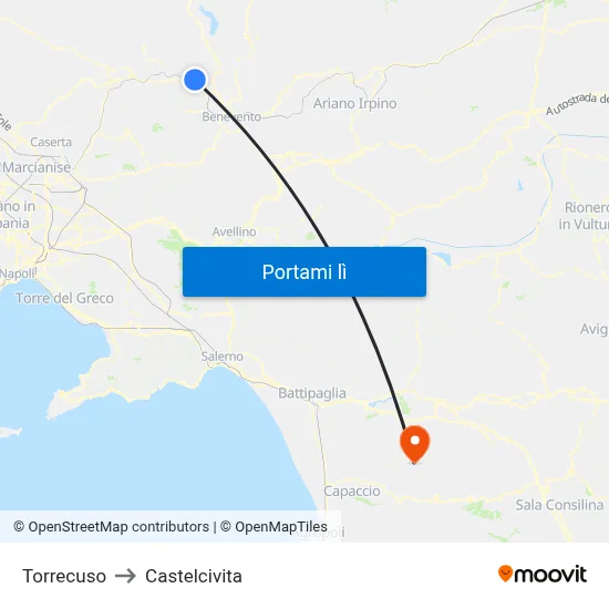 Torrecuso to Castelcivita map