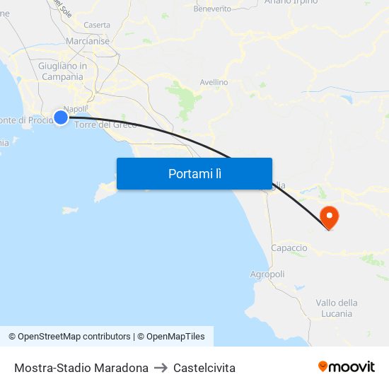 Mostra-Stadio Maradona to Castelcivita map