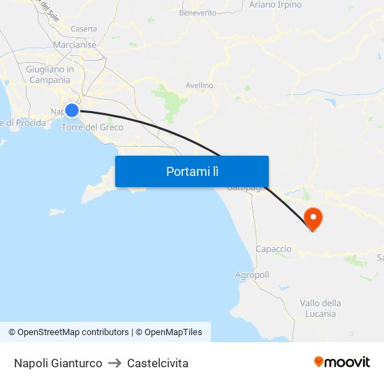 Napoli Gianturco to Castelcivita map