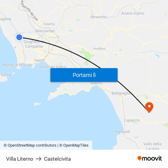 Villa Literno to Castelcivita map