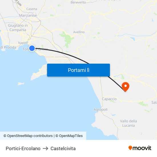 Portici-Ercolano to Castelcivita map