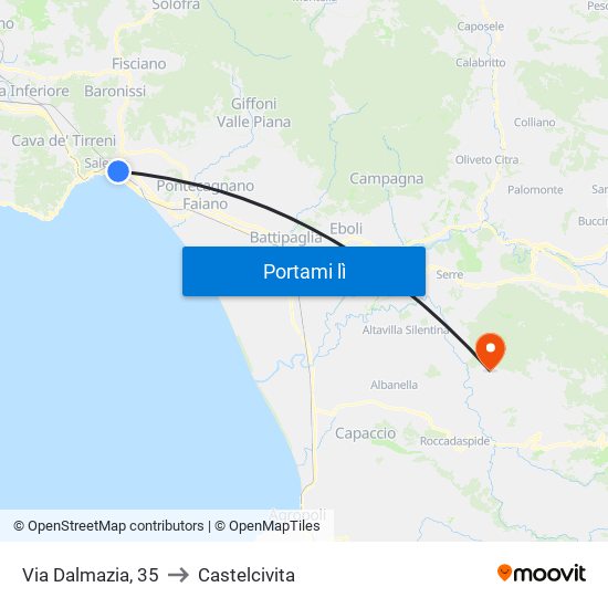 Via Dalmazia, 35 to Castelcivita map