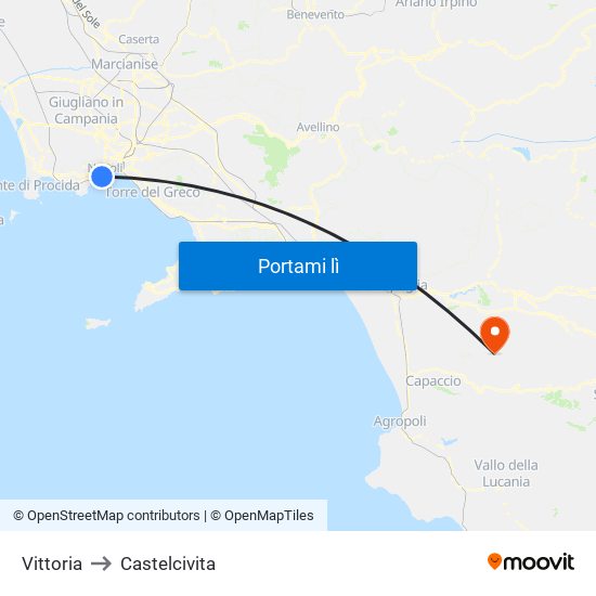 Vittoria to Castelcivita map
