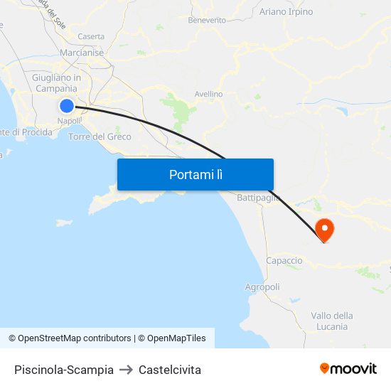 Piscinola-Scampia to Castelcivita map