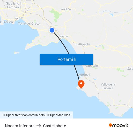 Nocera Inferiore to Castellabate map