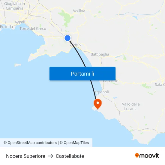 Nocera Superiore to Castellabate map