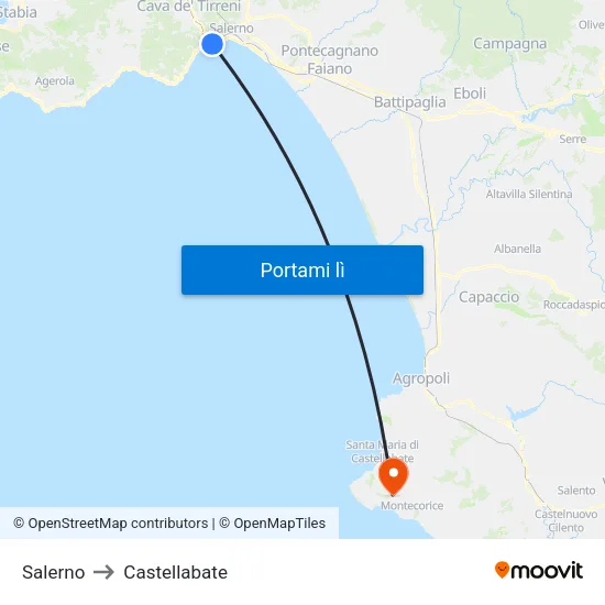 Salerno to Castellabate map