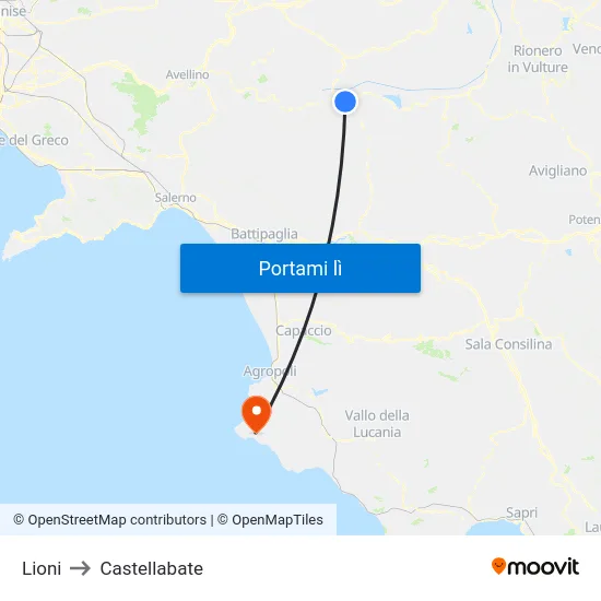 Lioni to Castellabate map