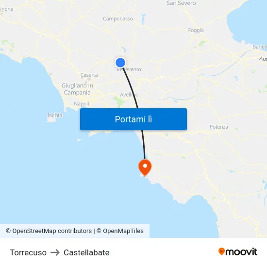 Torrecuso to Castellabate map