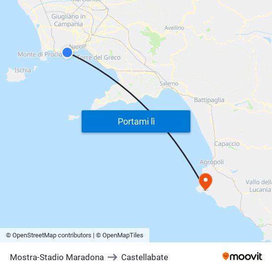 Mostra-Stadio Maradona to Castellabate map