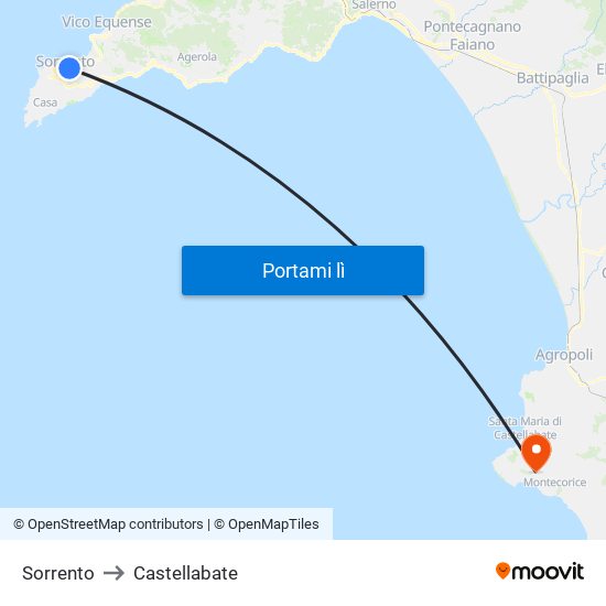 Sorrento to Castellabate map