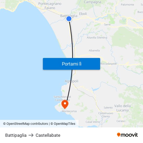 Battipaglia to Castellabate map