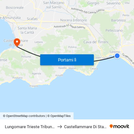 Lungomare Trieste Tribunale to Castellammare Di Stabia map