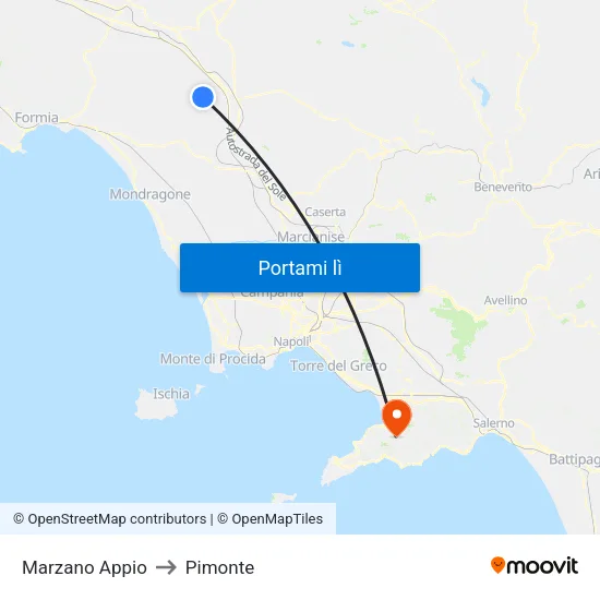 Marzano Appio to Pimonte map