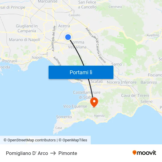 Pomigliano D' Arco to Pimonte map