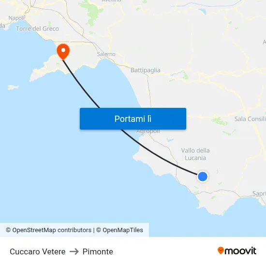 Cuccaro Vetere to Pimonte map