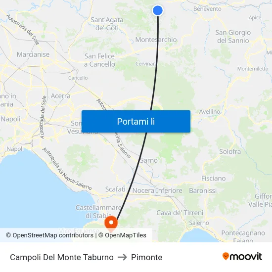 Campoli Del Monte Taburno to Pimonte map