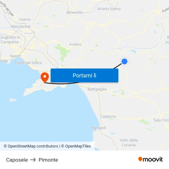 Caposele to Pimonte map