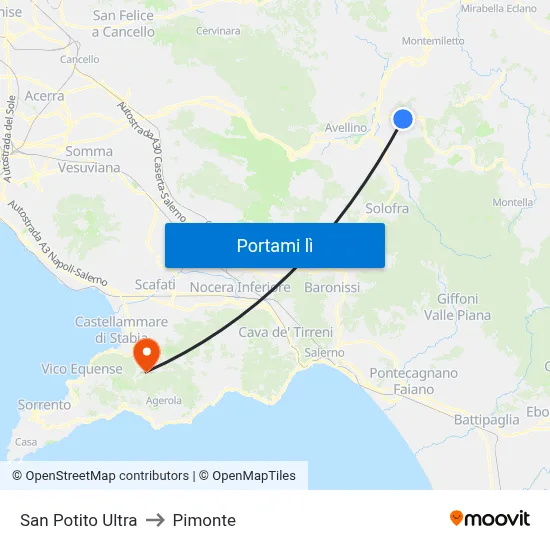 San Potito Ultra to Pimonte map