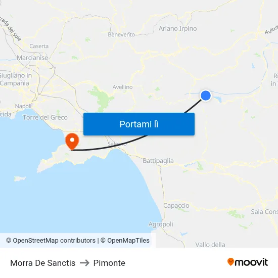 Morra De Sanctis to Pimonte map